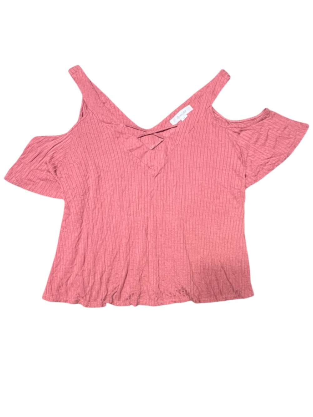 Cold-Shoulder V-Neck Top in Dusty Rose